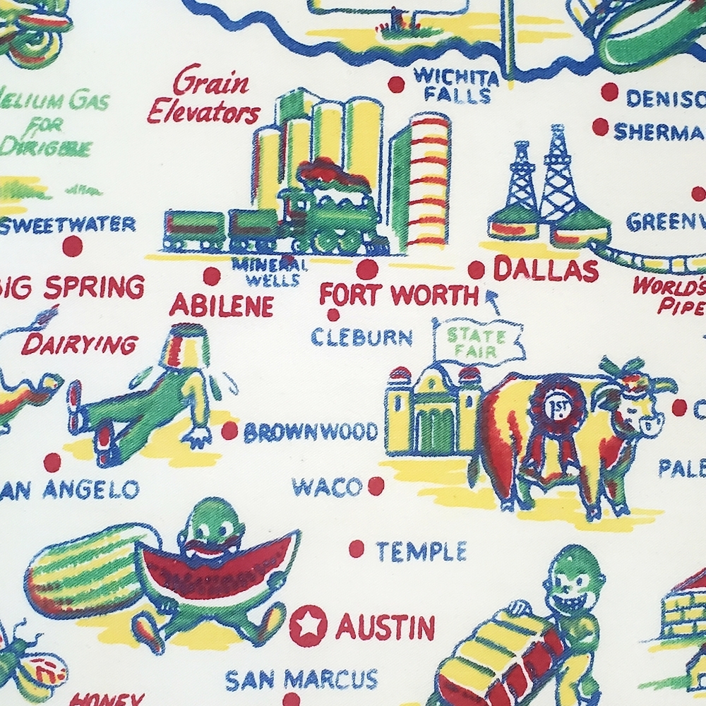 SOLD Vtg Texas Novelty Souvenir Tablecloth 37"x 32" Lone Star State Caricature - Picture 9 of 15